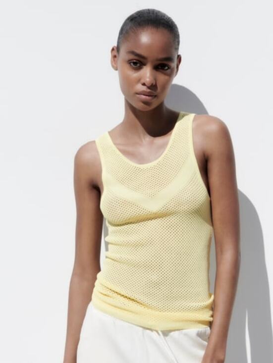 Zara Tops - Zara Light Yellow Mesh Tank Top